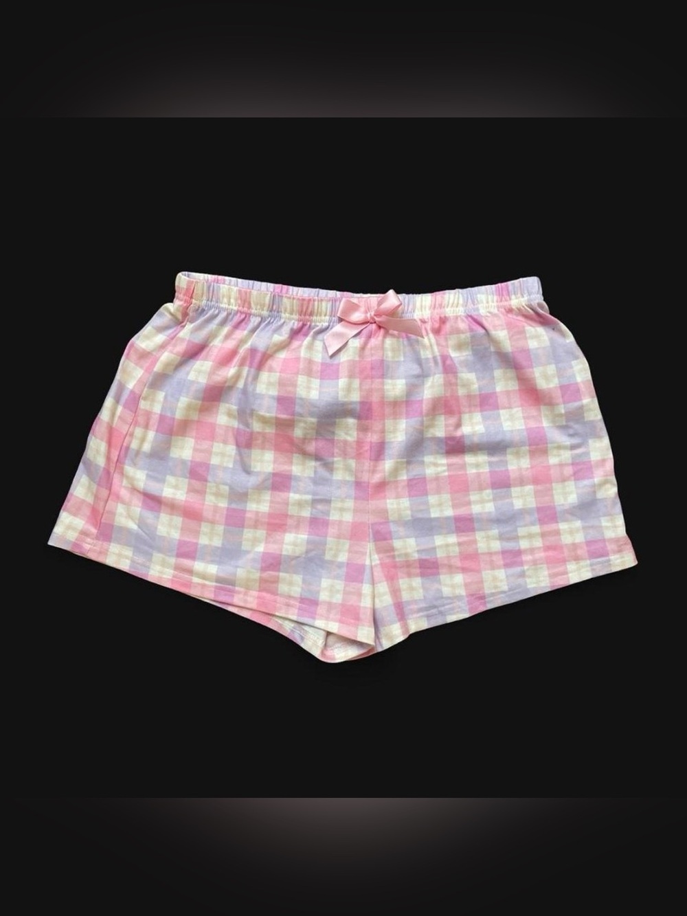 Pink & white pastel coquette plaid bow shorts